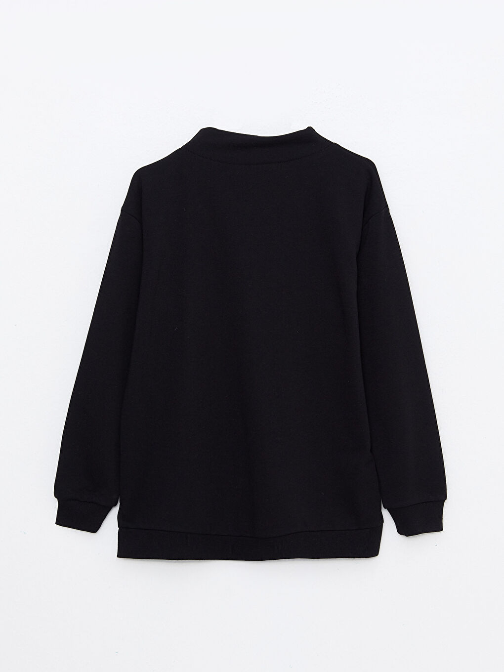 Siyah Dik Yaka Düz Uzun Kollu Kadın Sweatshirt-7