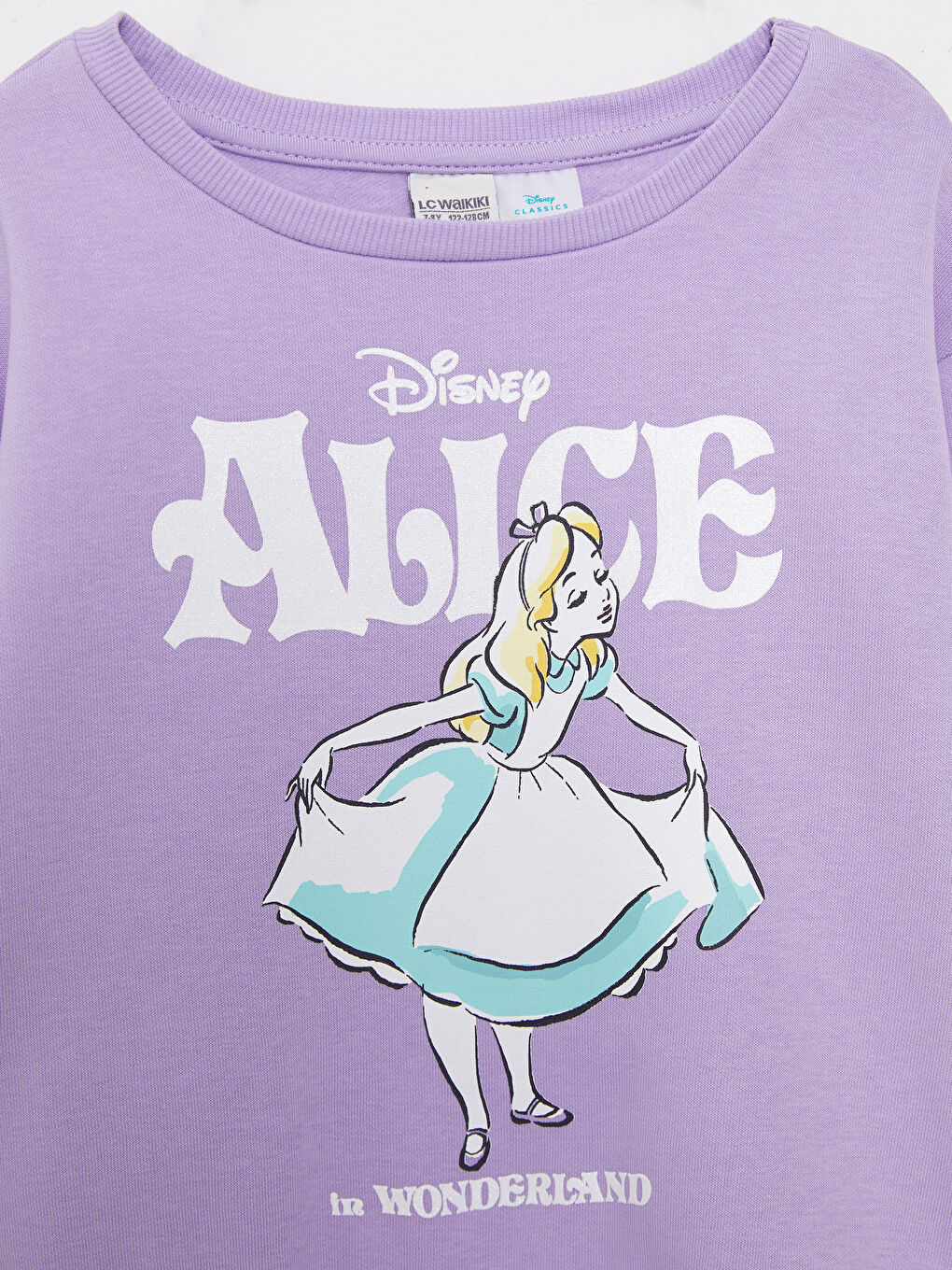 Lila Bisiklet Yaka Alice Baskılı Uzun Kollu Kız Çocuk Sweatshirt-2