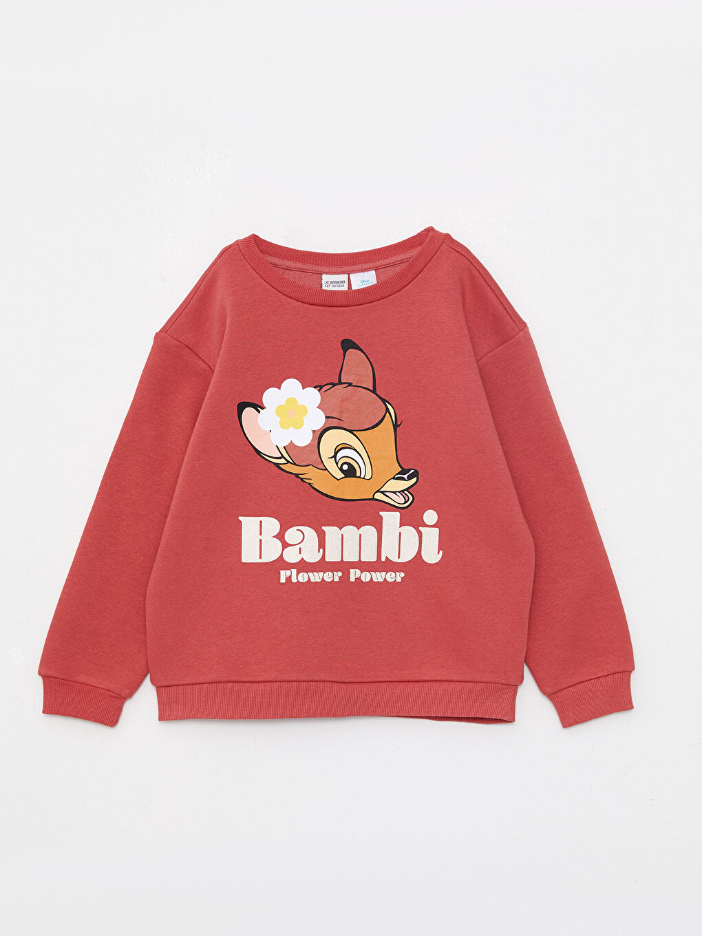 Pembe Bisiklet Yaka Bambi Baskılı Uzun Kollu Kız Çocuk Sweatshirt