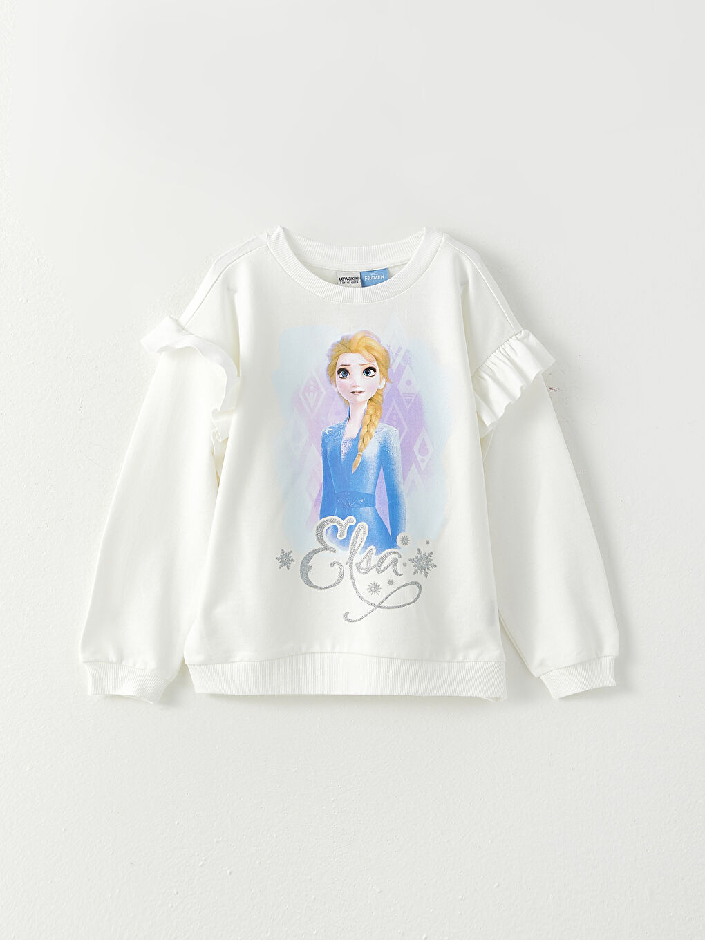 Bisiklet Yaka Elsa Baskılı Uzun Kollu Kız Çocuk Sweatshirt