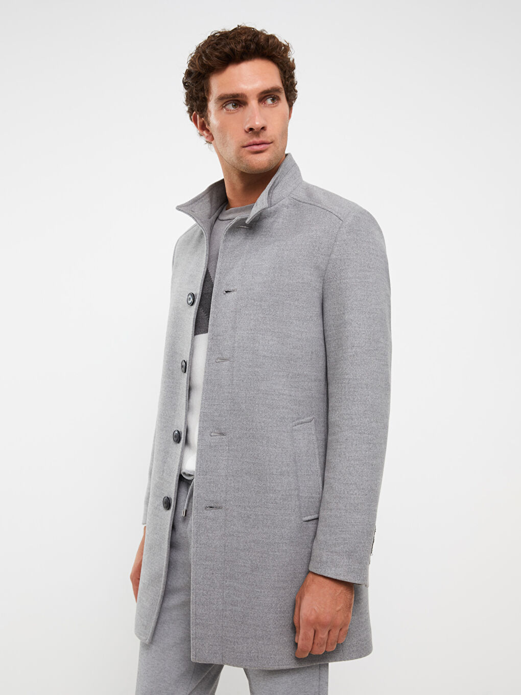 Slim Fit Stand Up Collar Thick Men's Cachet Coat