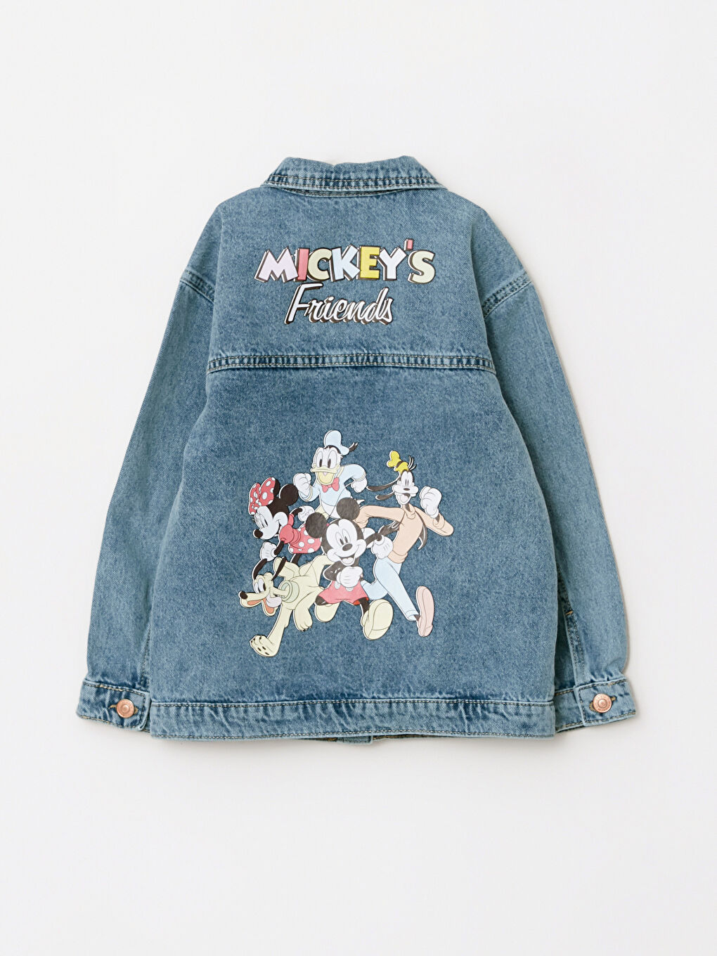 Shirt Collar Mickey and Friends Printed Girl Jean Jacket-1