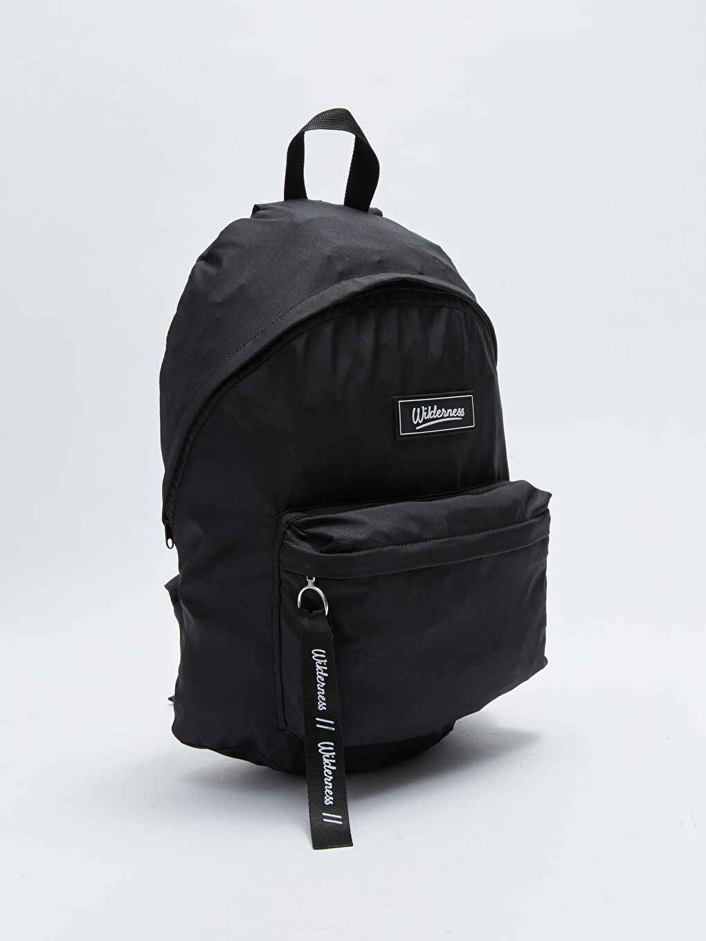 Siyah Paraşüt Kumaş Etiket Baskılı Kadın Sırt Çantası-1