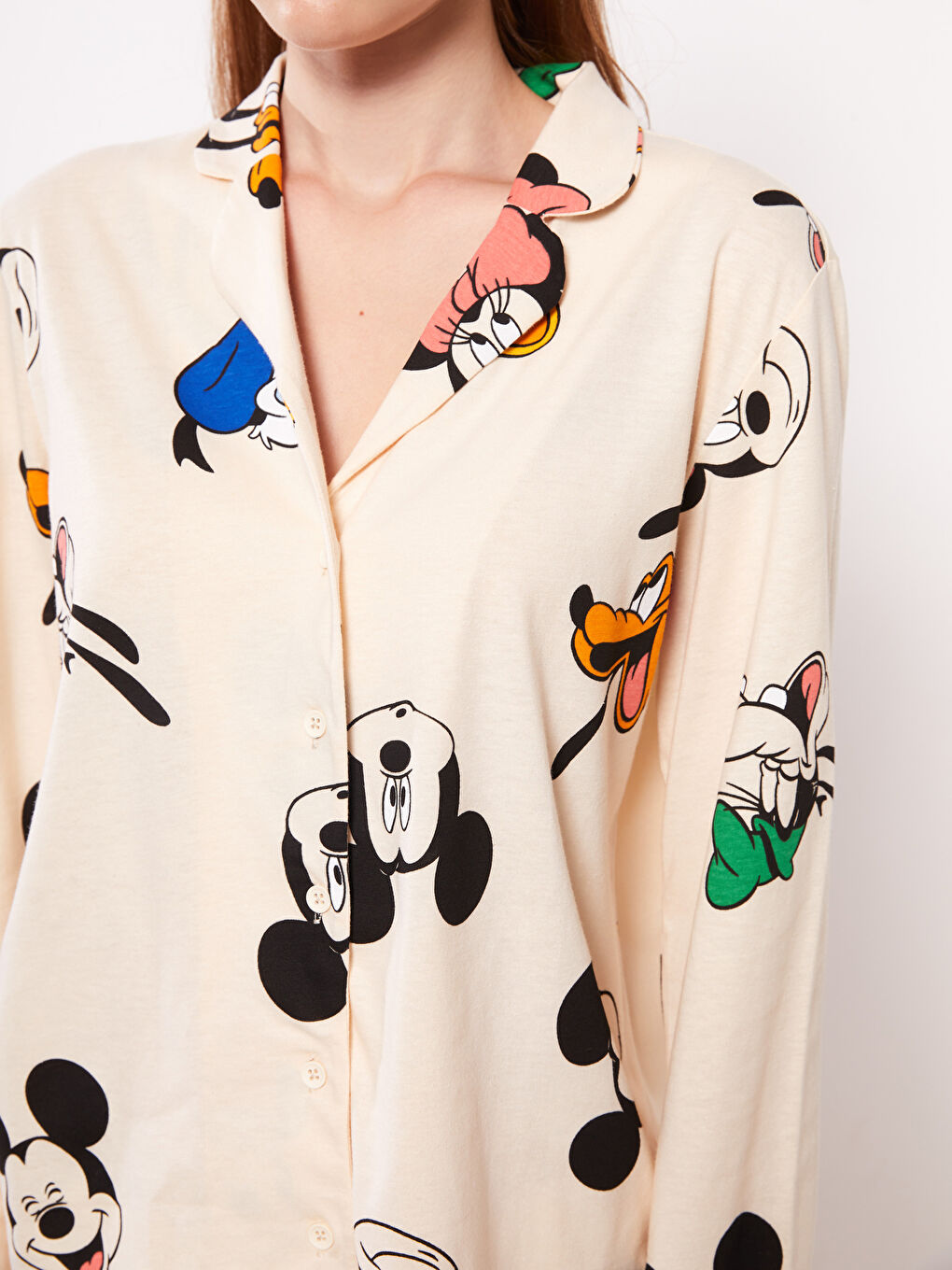 LCW Young Shirt Collar Mickey Mouse Printed Long Sleeve