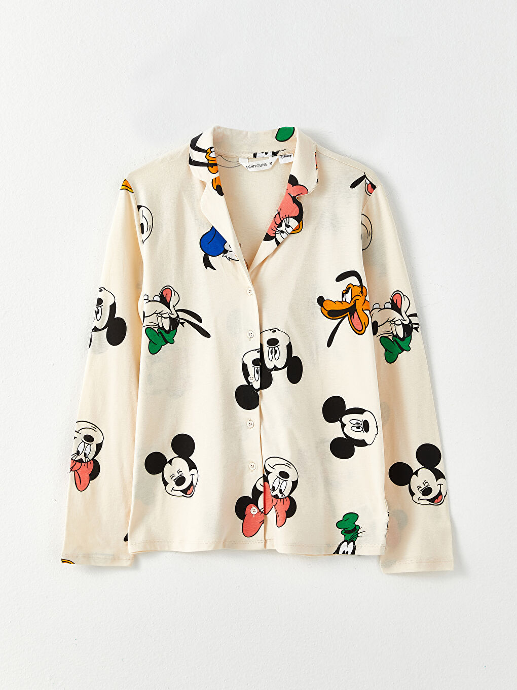 LCW Young Shirt Collar Mickey Mouse Printed Long Sleeve