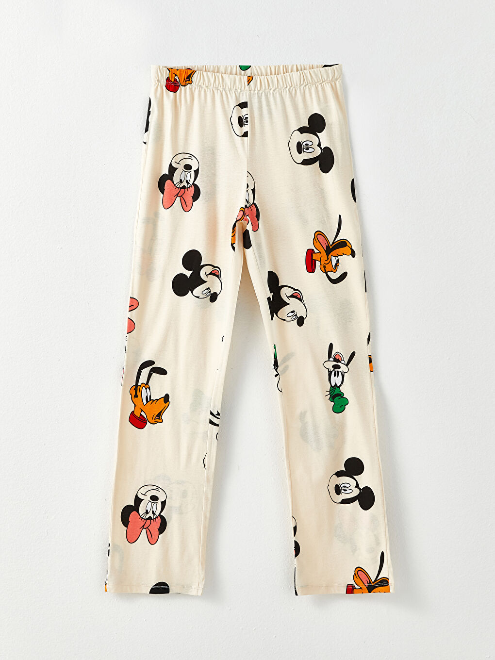 Bej Gömlek Yaka Mickey Mouse Baskılı Uzun Kollu Pamuklu Kadın Pijama Takımı-7
