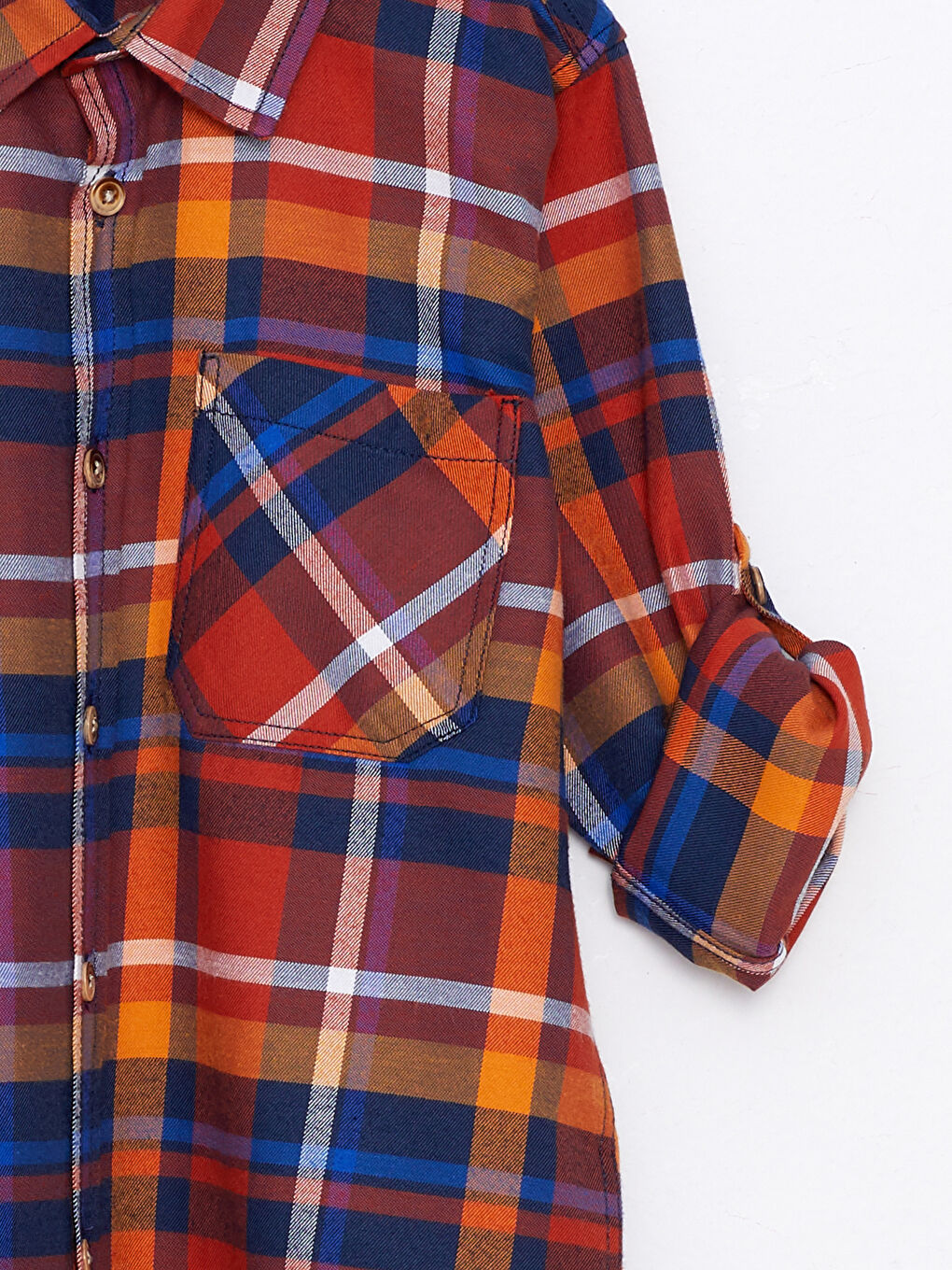 Turuncu Ekose Uzun Kollu Gabardin Erkek Çocuk Gömlek-2