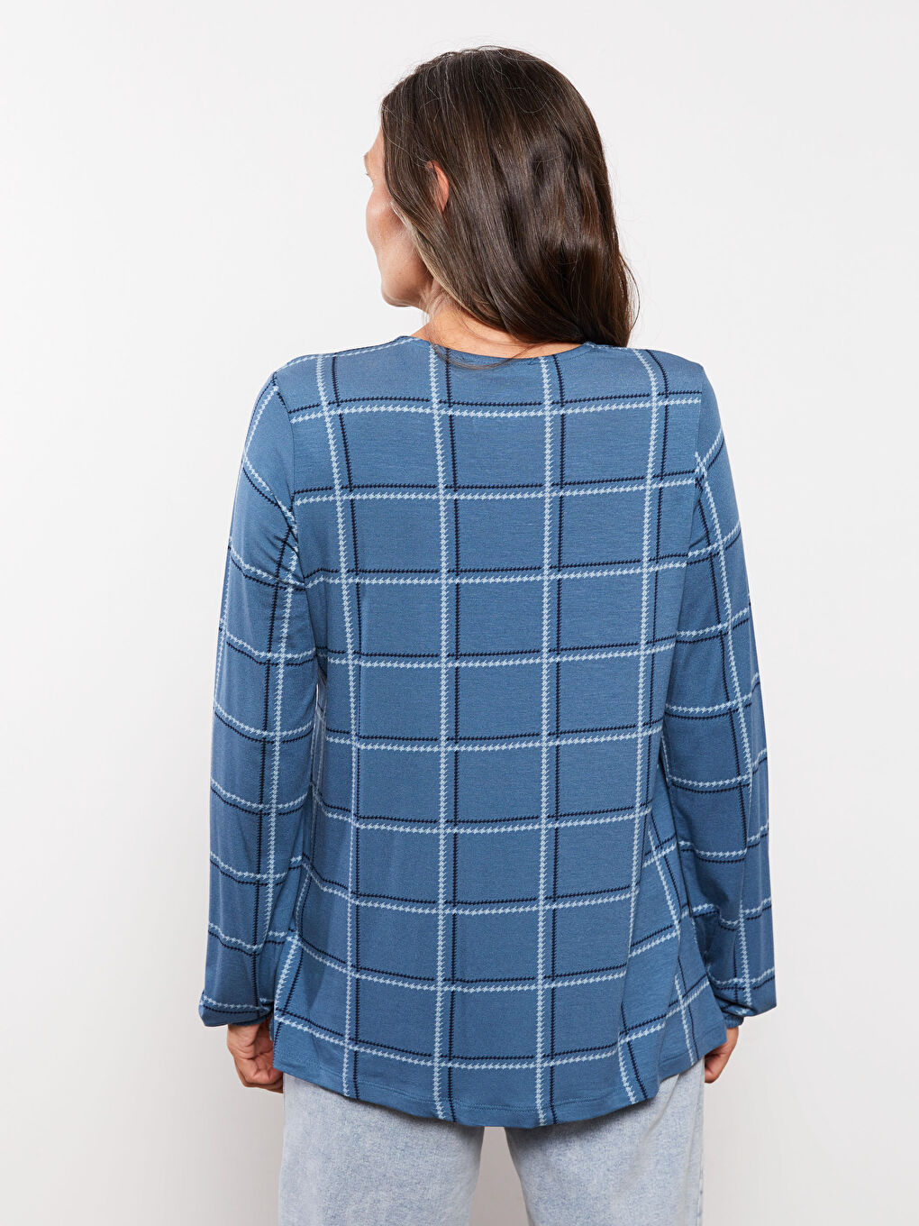 T-shirt pour Femmes à Manches Longues à Col Lavallière Écossais-4