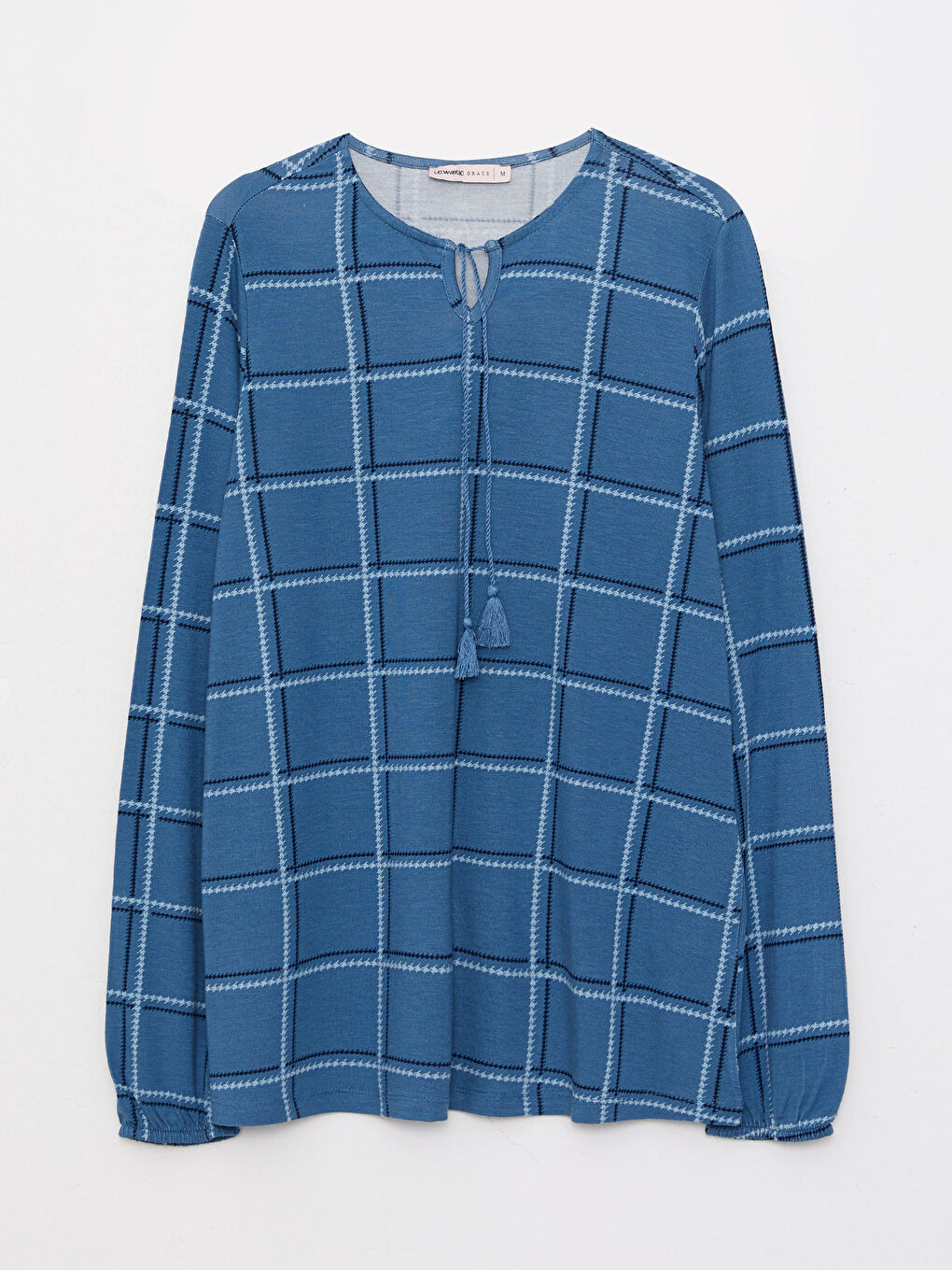 T-shirt pour Femmes à Manches Longues à Col Lavallière Écossais-5