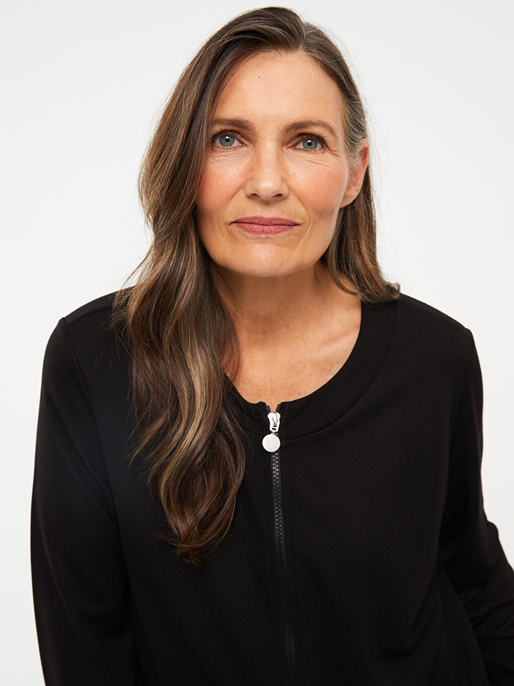 Crew Neck Plain Long Sleeve Women's Cardigan-1