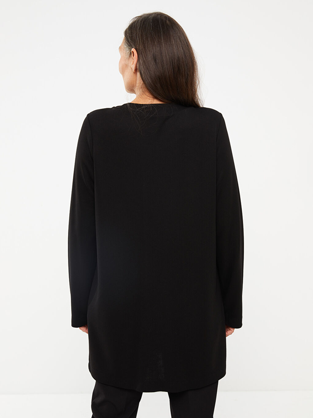 Crew Neck Plain Long Sleeve Women's Cardigan-4