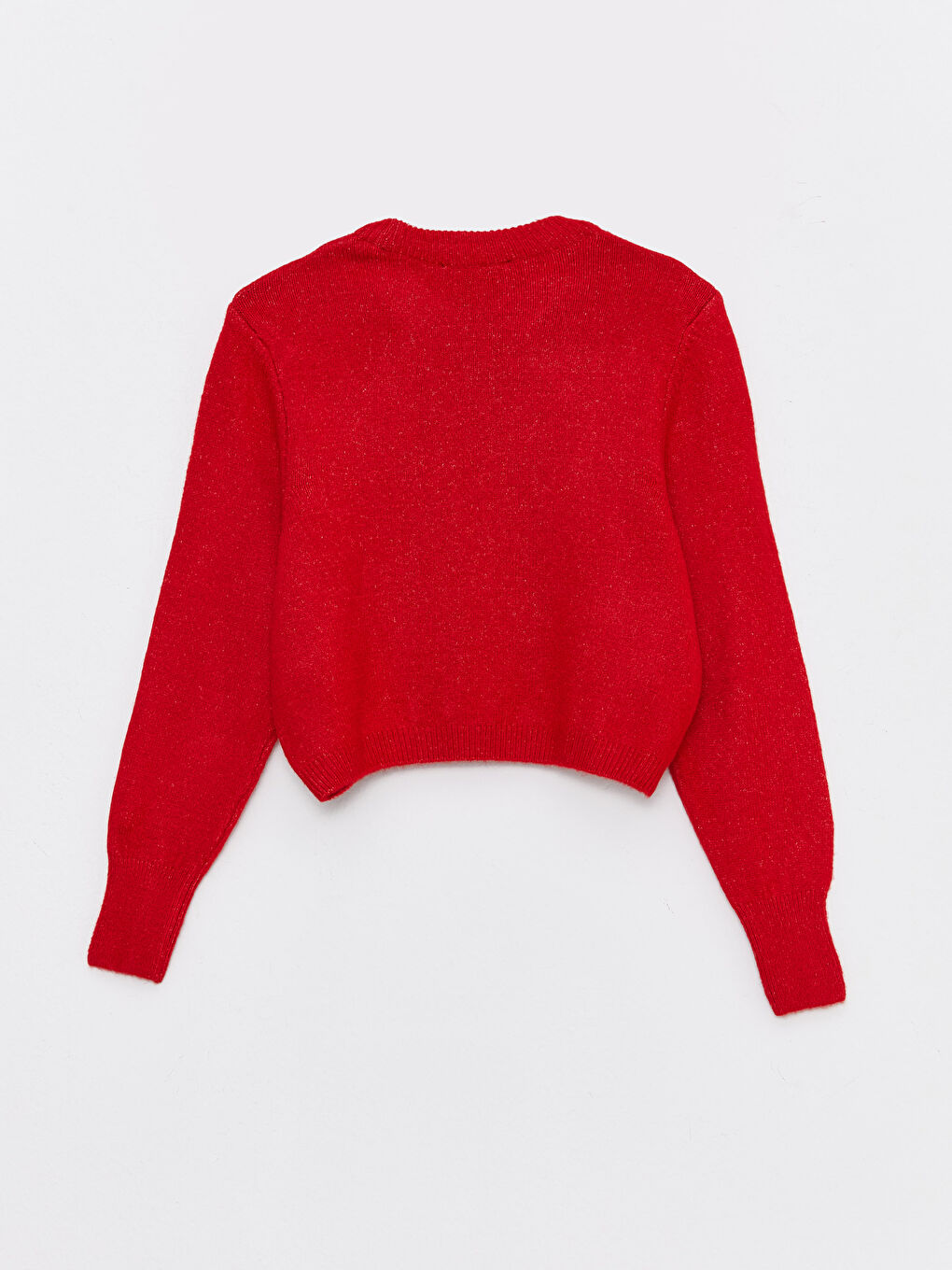 Kırmızı Bisiklet Yaka Düz Uzun Kollu Kadın Triko Kazak-5