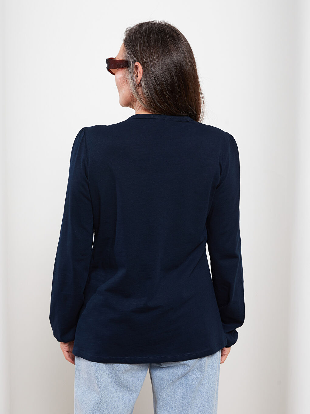 Crew Neck Embroidered Long Sleeve Cotton Women's T-Shirt-3