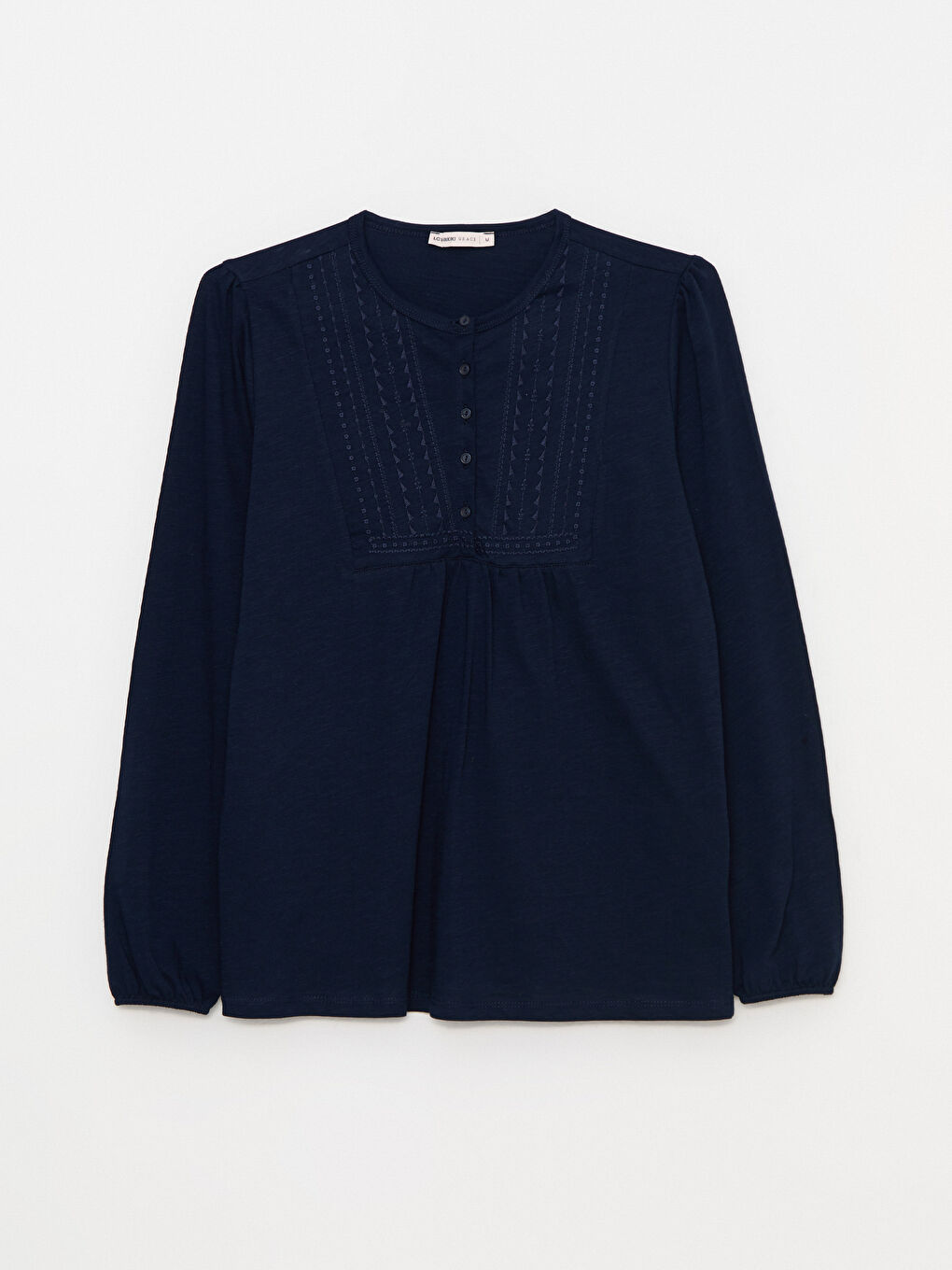 Crew Neck Embroidered Long Sleeve Cotton Women's T-Shirt-4