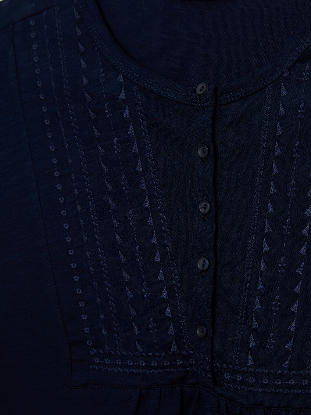 Crew Neck Embroidered Long Sleeve Cotton Women's T-Shirt-5