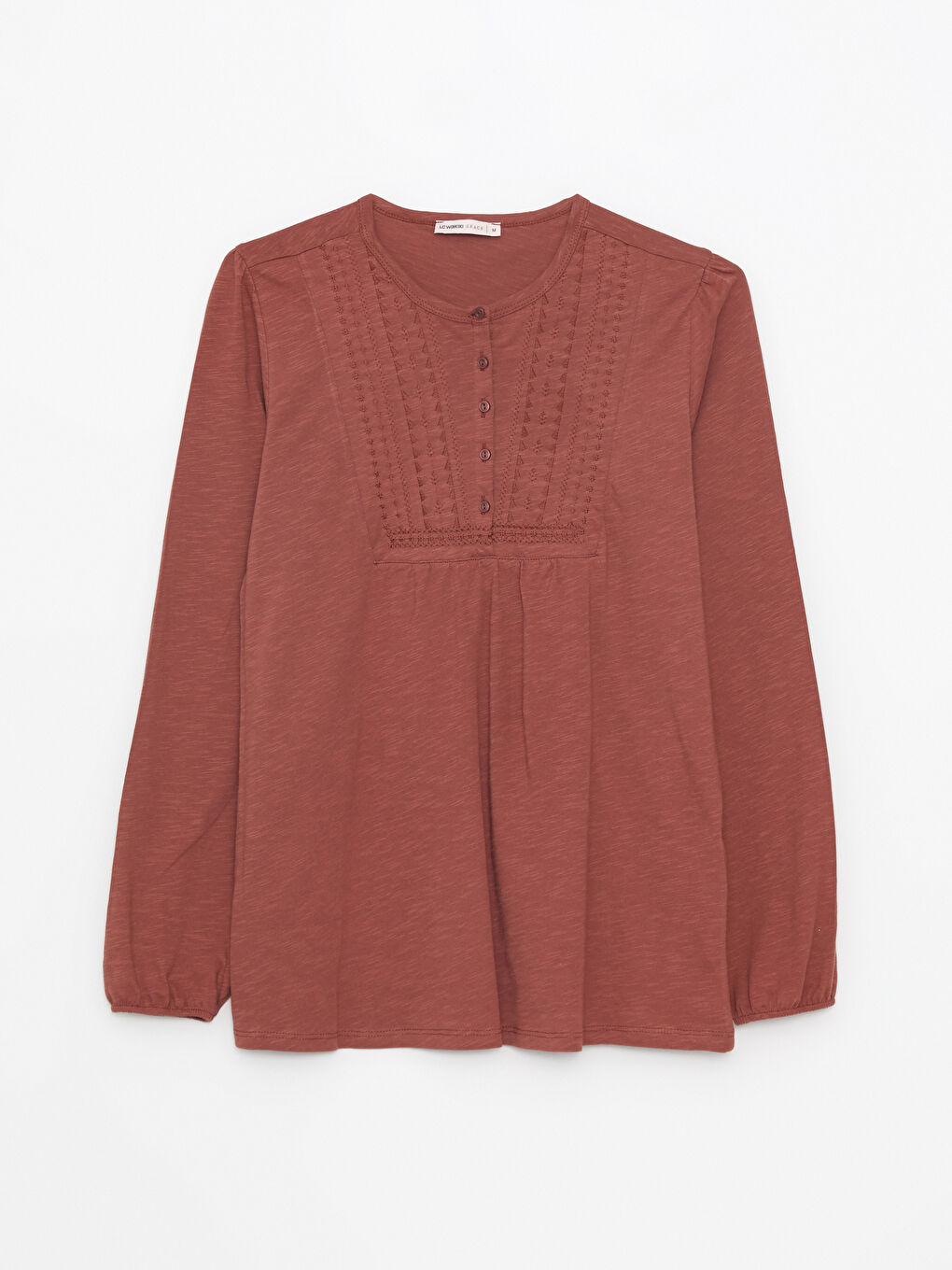 Crew Neck Embroidered Long Sleeve Cotton Women's T-Shirt-5