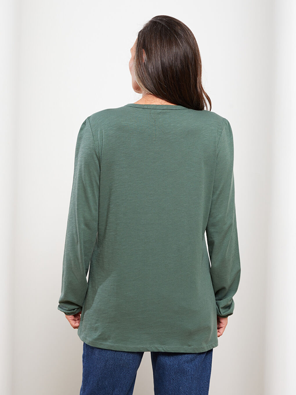 Crew Neck Embroidered Long Sleeve Cotton Women's T-Shirt-3