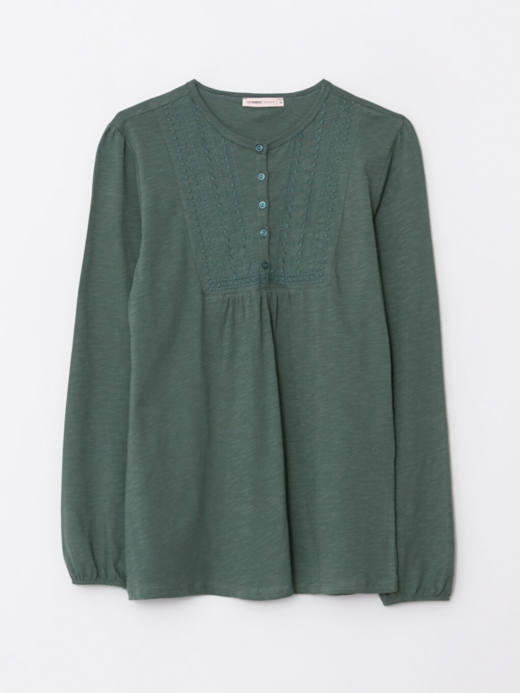 Crew Neck Embroidered Long Sleeve Cotton Women's T-Shirt-4