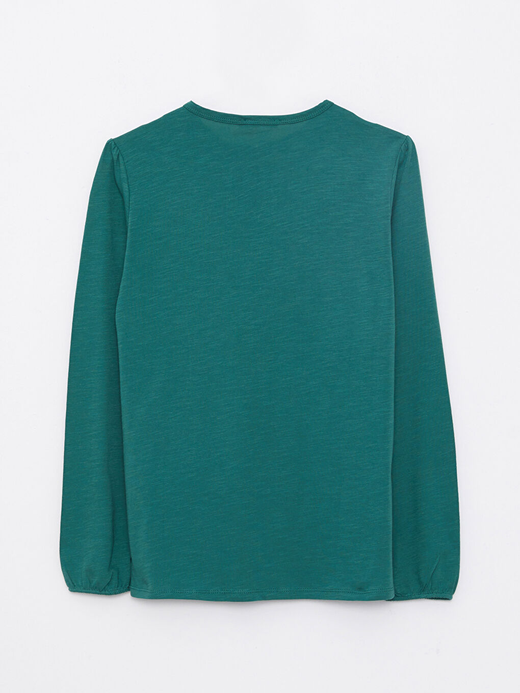 Yeşil Bisiklet Yaka Nakışlı Uzun Kollu Pamuklu Kadın Tişört-6