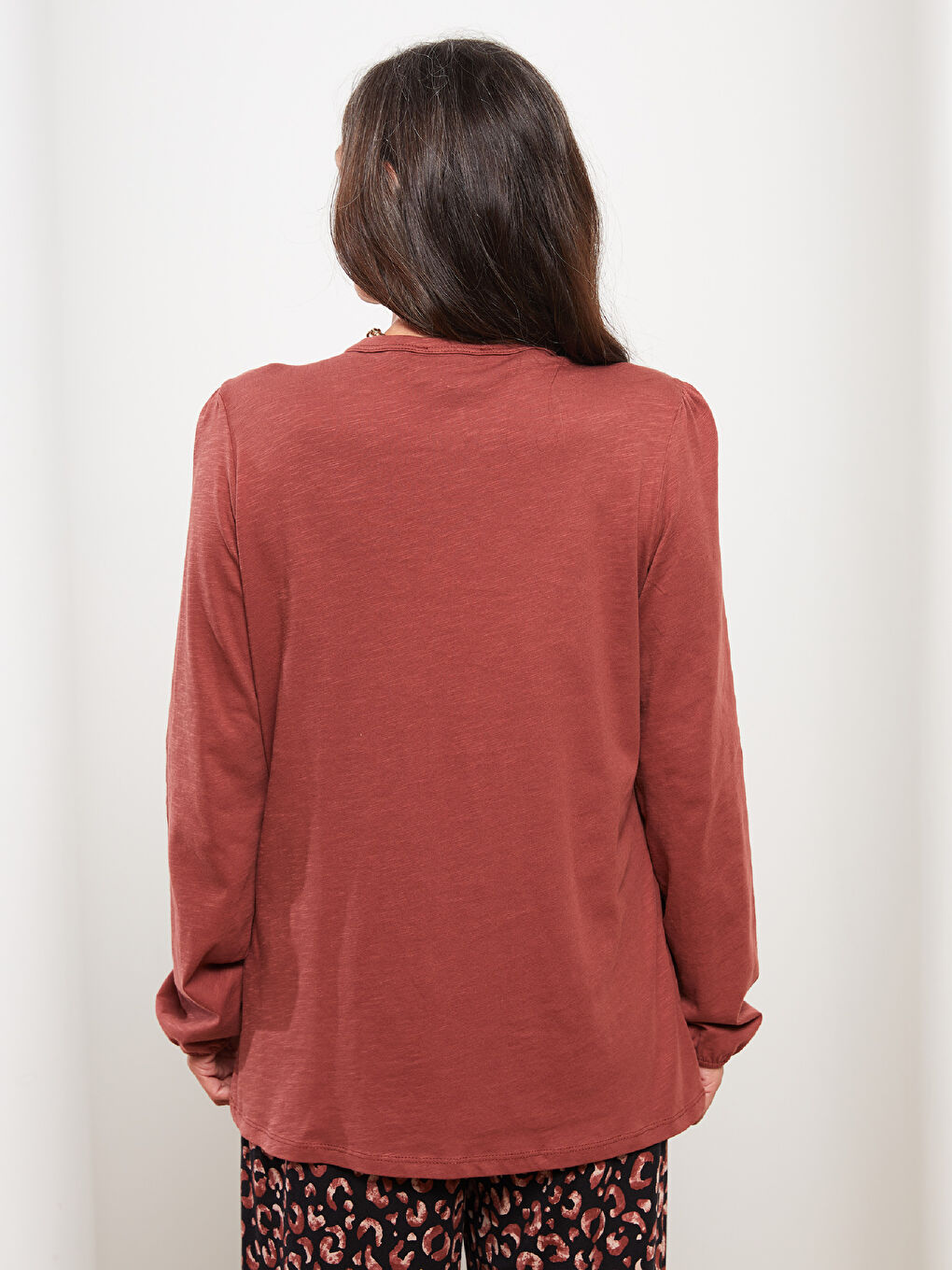 Crew Neck Embroidered Long Sleeve Cotton Women's T-Shirt-4