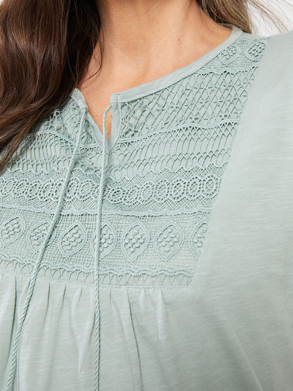 Bluza sa kragnom na vezanje, vezena, dugih rukava za žene-3