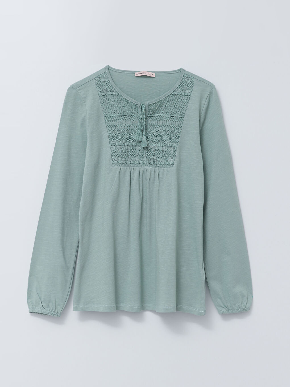 Bluza sa kragnom na vezanje, vezena, dugih rukava za žene-5