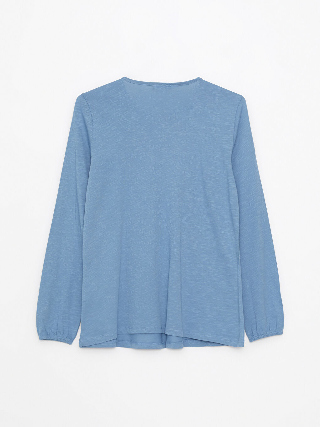 Mavi Bağlamalı Yaka Nakışlı Uzun Kollu Kadın Bluz-6