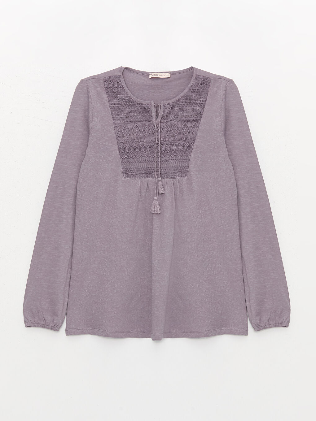 Tie Neck Embroidered Long Sleeve Women's Blouse-5