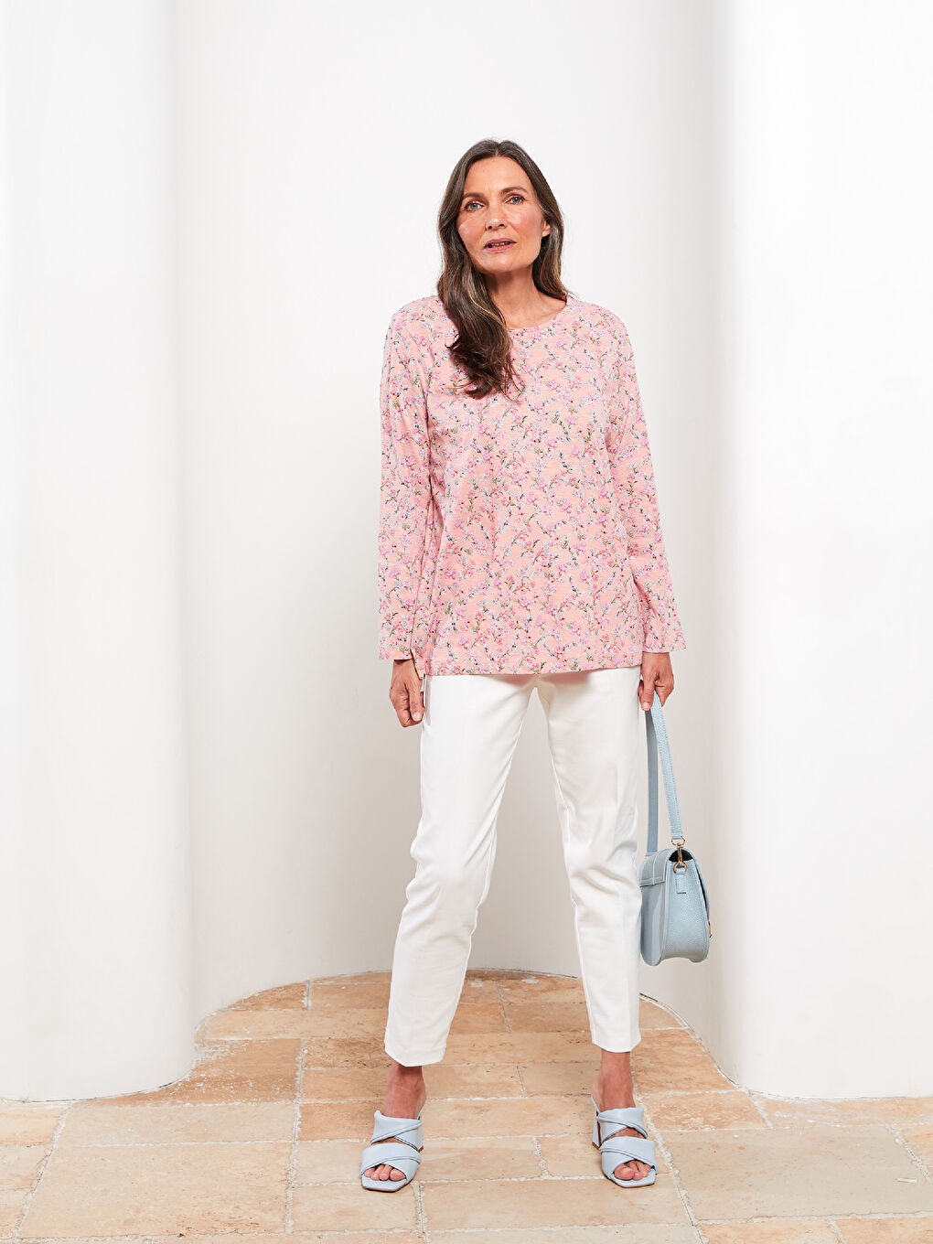 Футболка с круглым вырезом, с принтом, с длинным рукавом, хлопковая, для женщин-1