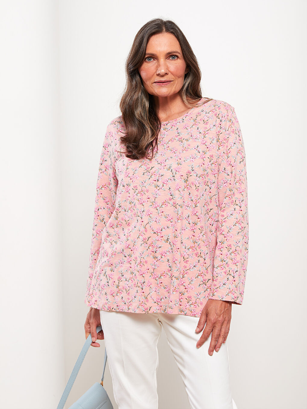 Футболка с круглым вырезом, с принтом, с длинным рукавом, хлопковая, для женщин-2