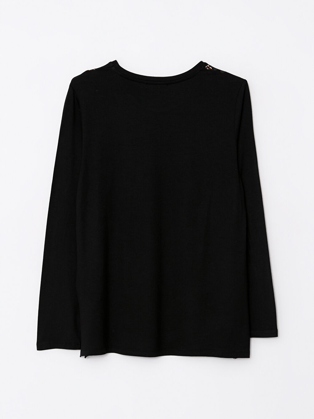 Siyah Bisiklet Yaka Baskılı Uzun Kollu Kadın Bluz-6