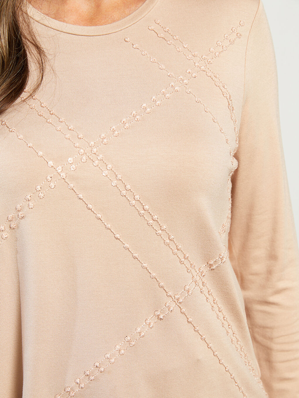 Crew Neck Sequined Long Sleeve Women's Blouse-3