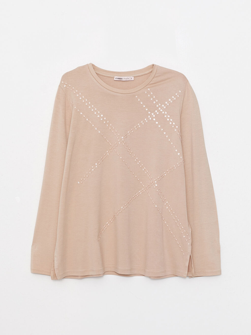 Crew Neck Sequined Long Sleeve Women's Blouse-5