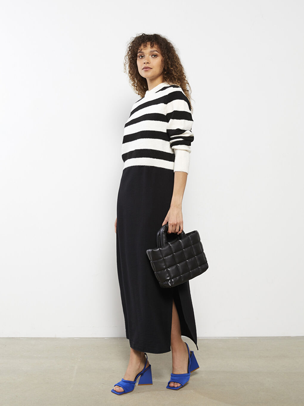 Свитер из трикотажа с воротником-труба, полосатый, с длинным рукавом, кроп для женщин-2