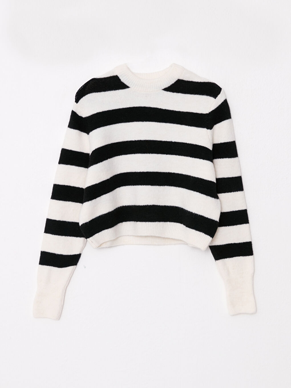 Свитер из трикотажа с воротником-труба, полосатый, с длинным рукавом, кроп для женщин-5