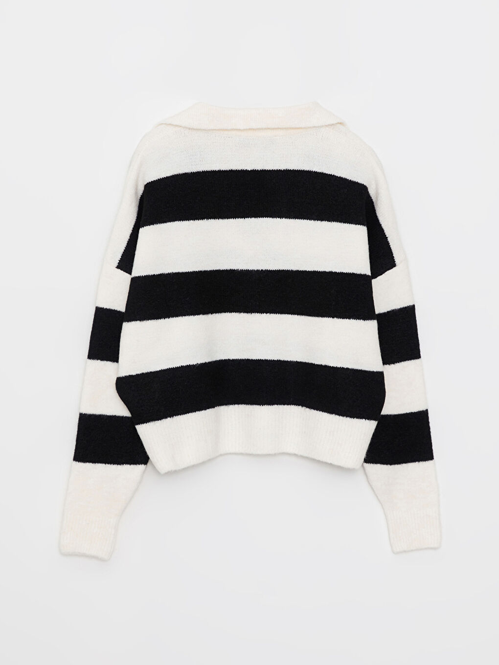 Әйелдерге арналған түрлі-түсті трикотаж поло жағалы ұзын жең жемпір-6