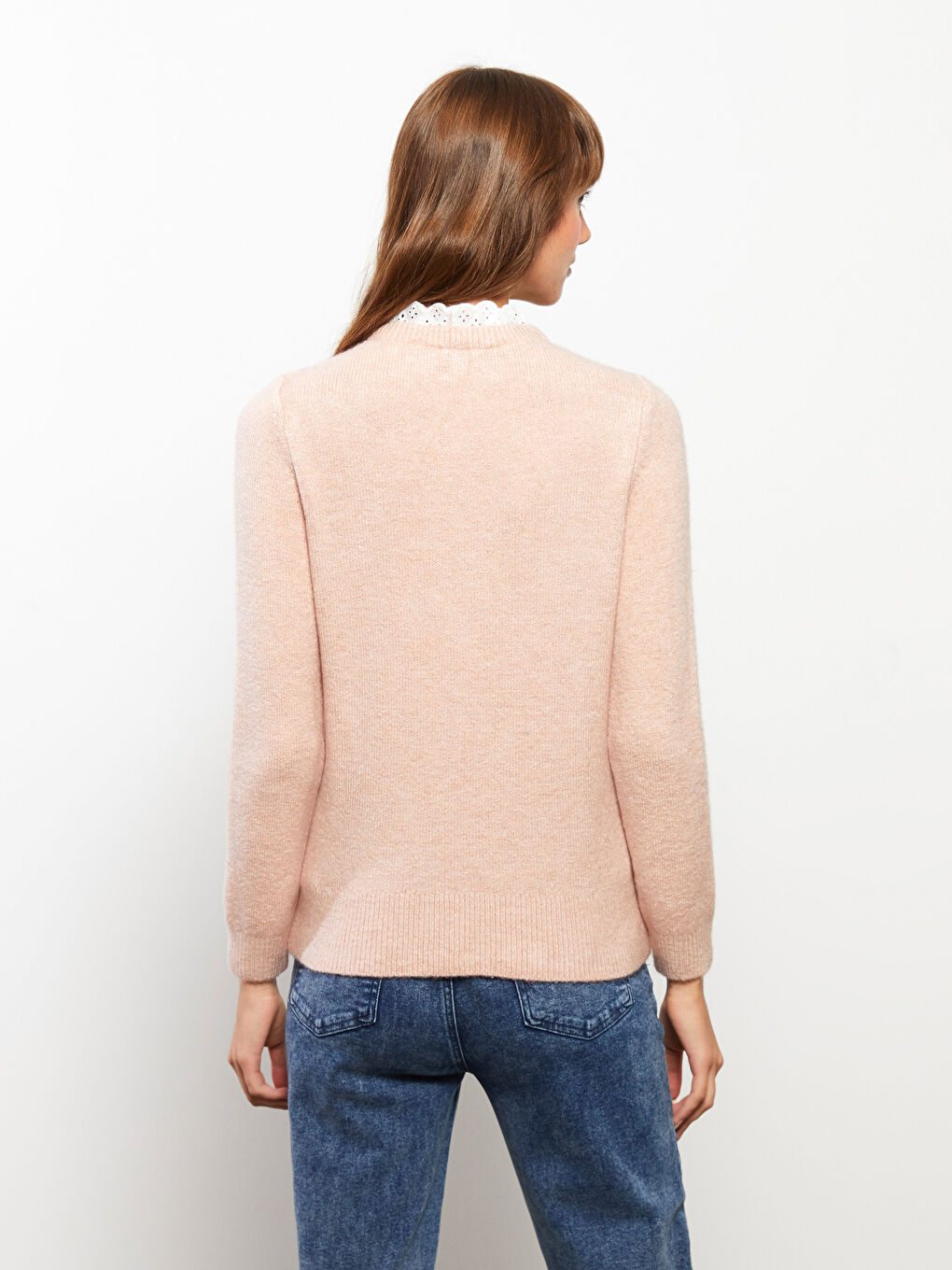 әйелдерге арналған бүрмеленген биік жағалы ұзын жең трикотаж жемпір-4