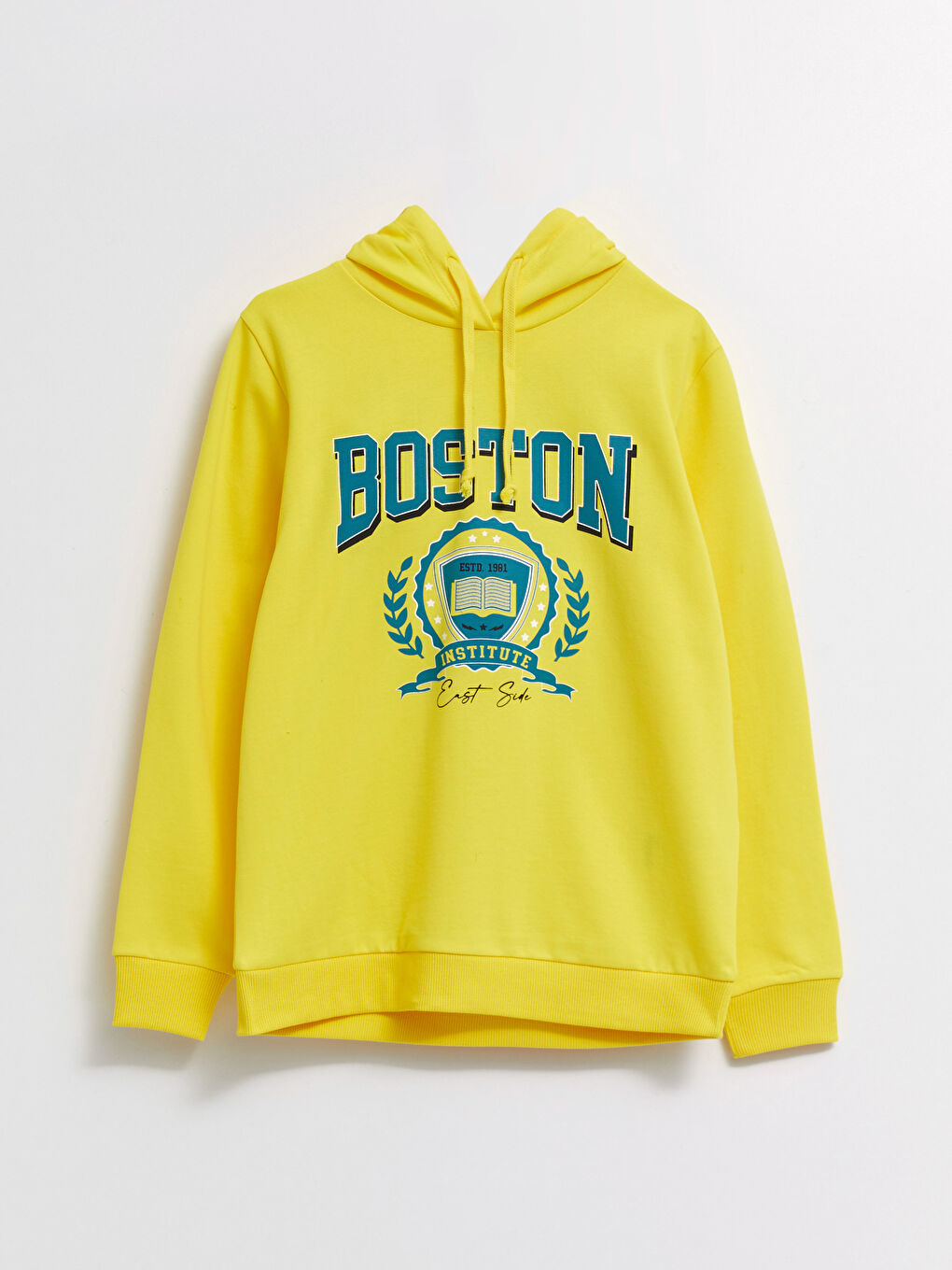 Sarı Kapüşonlu Baskılı Uzun Kollu Kadın Sweatshirt-6