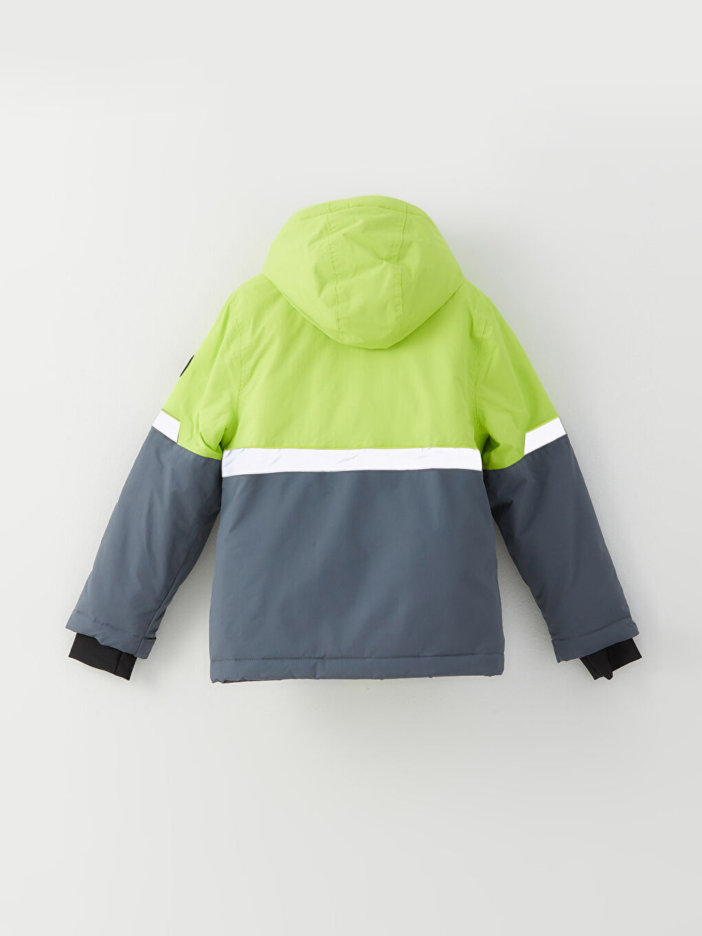 Yeşil Kapüşonlu Renk Bloklu Erkek Çocuk Kayak Montu-4