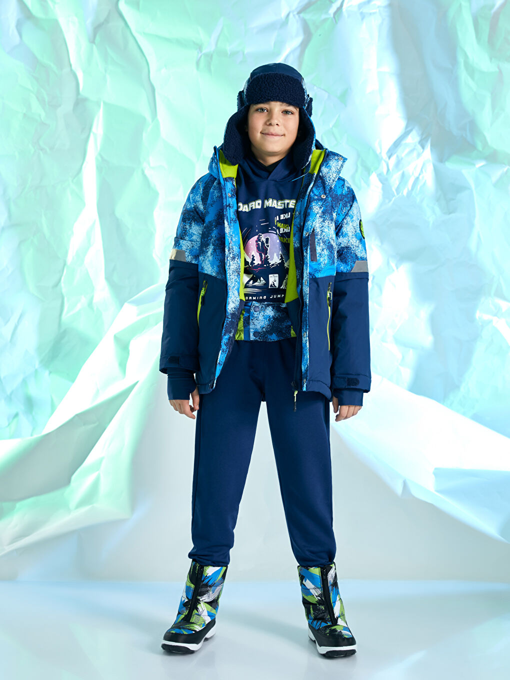 Hooded Printed Boy Ski Coat-1