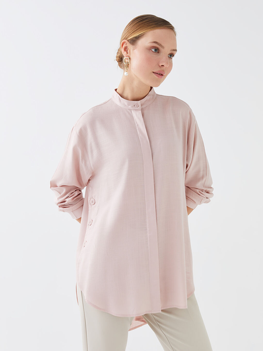 Tunică pentru Femei cu Guler de Judecător, Simplă, Mânecă Lungă-1