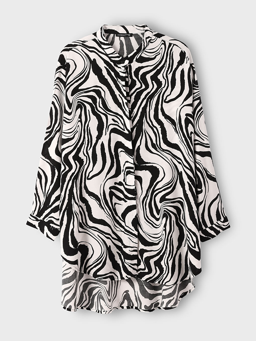 قميص تونيك نسائي بياقة قمع منقوش