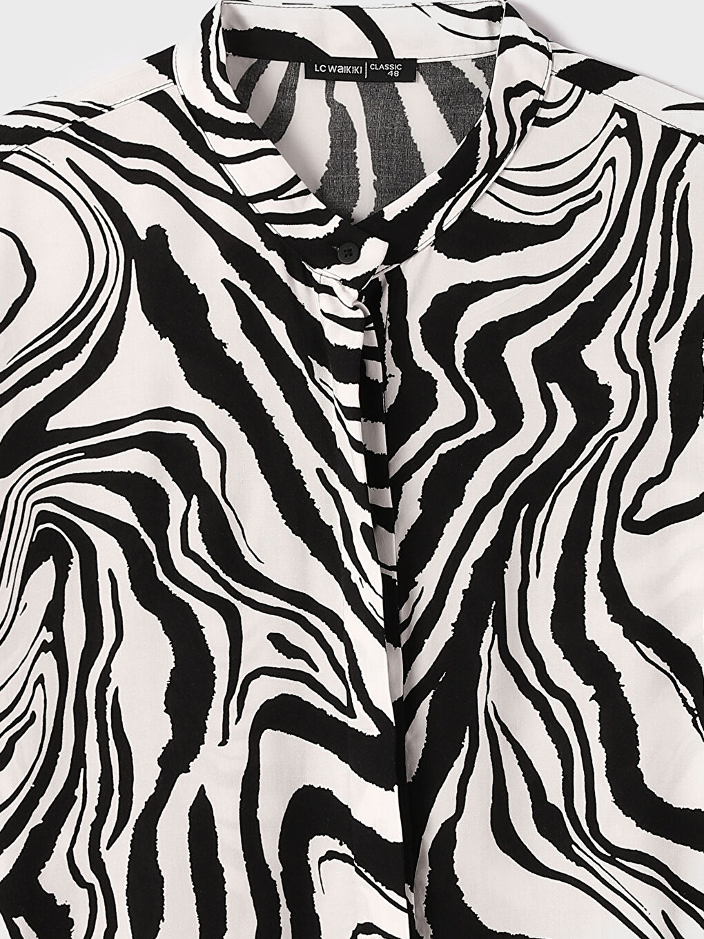 قميص تونيك نسائي بياقة قمع منقوش-2