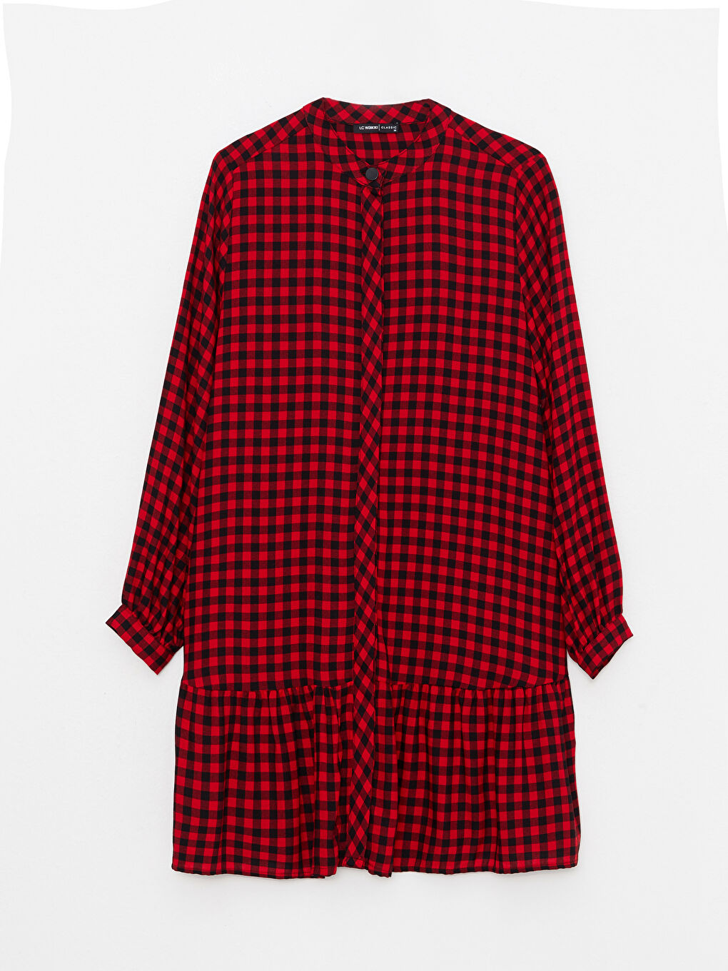 Kırmızı Bisiklet Yaka Ekose Uzun Kollu Kadın Tunik-5