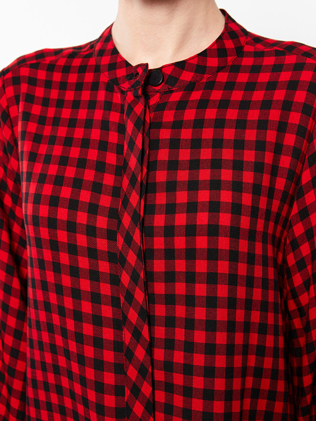 Kırmızı Bisiklet Yaka Ekose Uzun Kollu Kadın Tunik-3