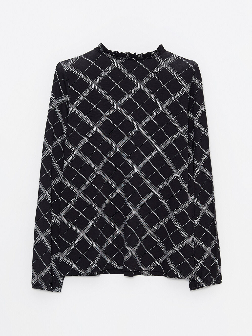 Tie Neck Patterned Long Sleeve Women's T-shirt-6