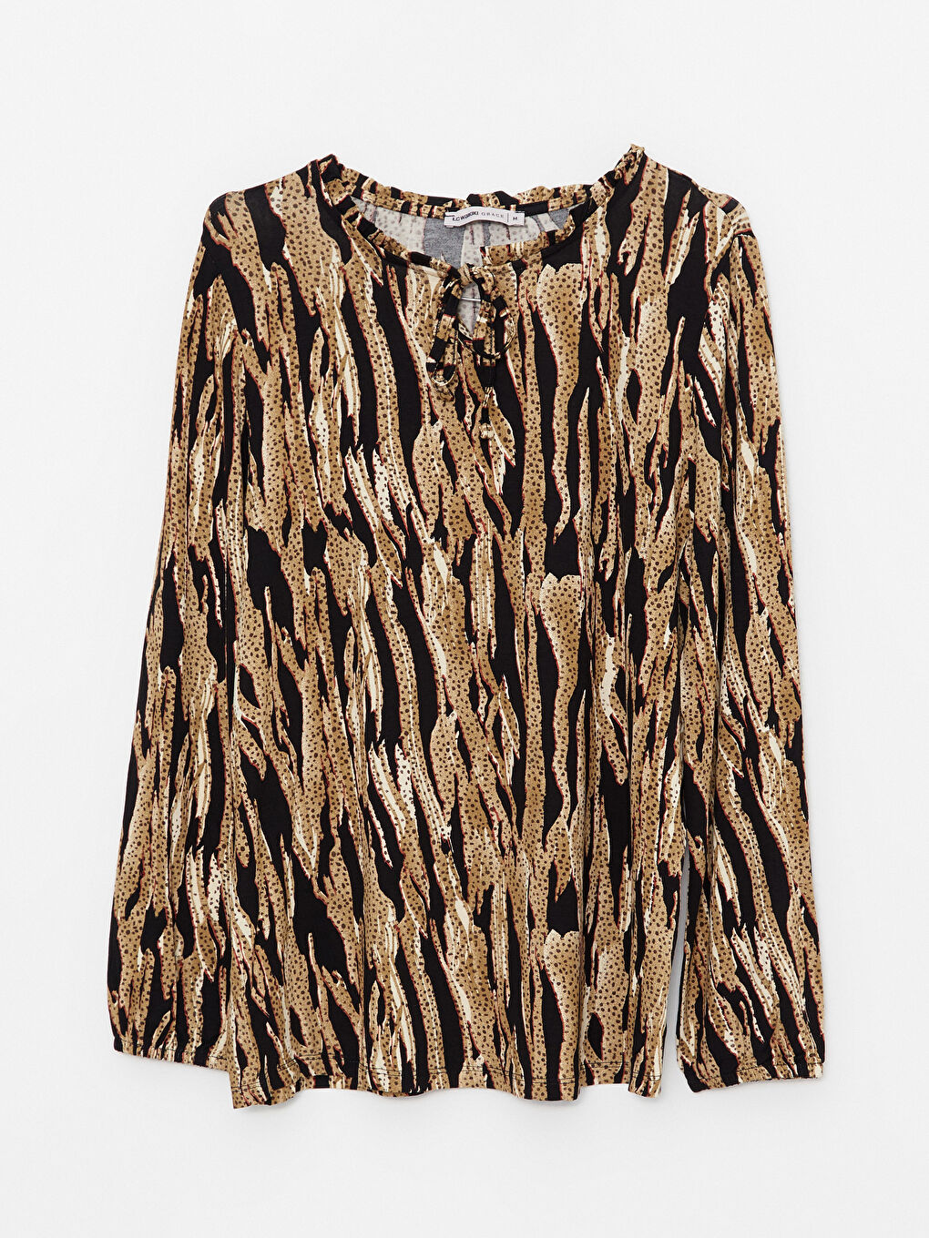 Tie Collar Floral Long Sleeve Women's T-Shirt-5