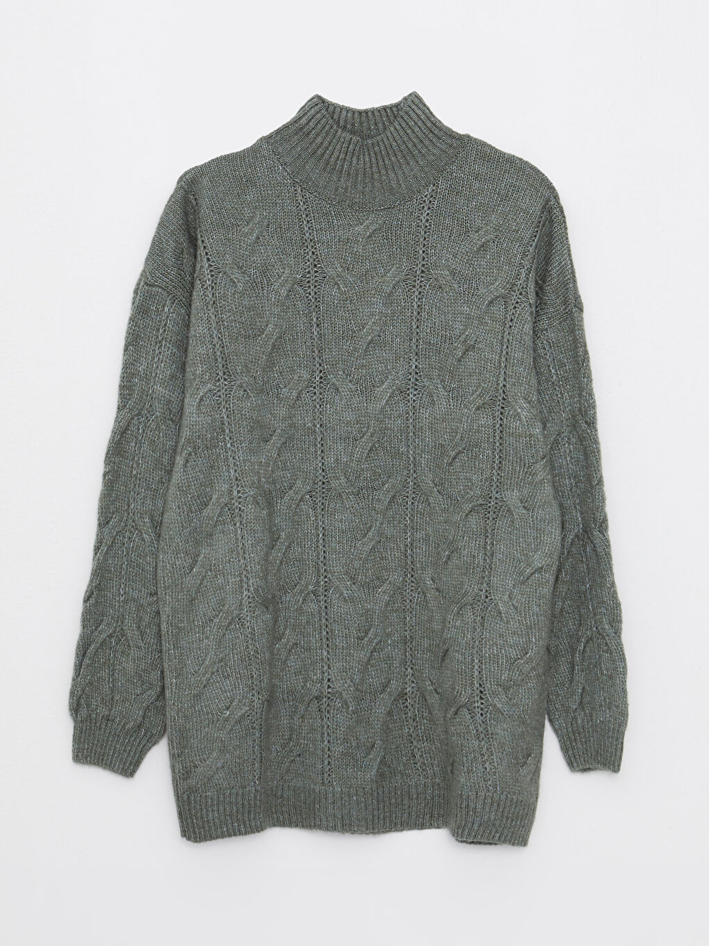 بلوفر تريكو حريمي بكم طويل بنصف ياقة مدورة ونقشة ذاتية-5