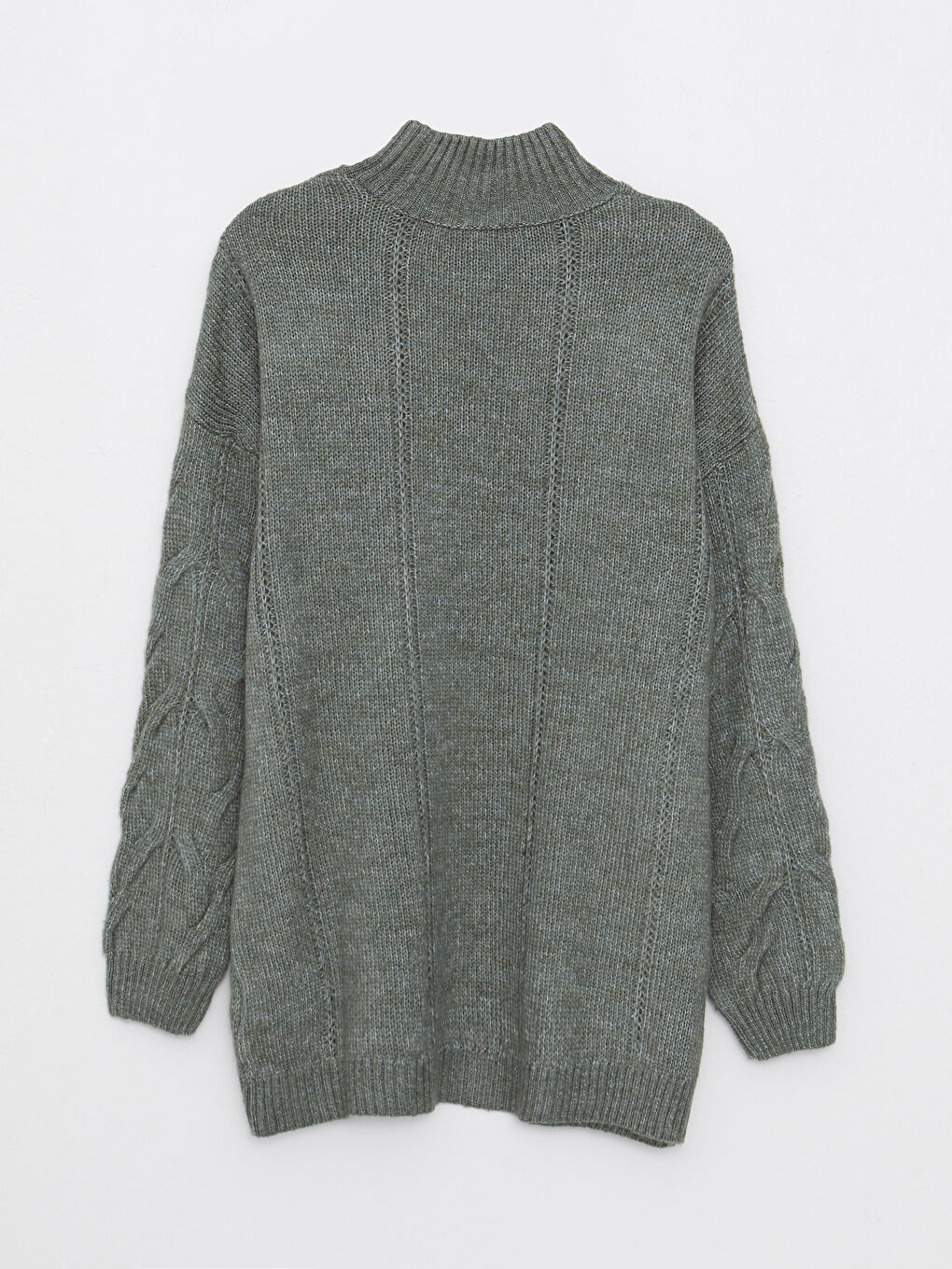 بلوفر تريكو حريمي بكم طويل بنصف ياقة مدورة ونقشة ذاتية-6