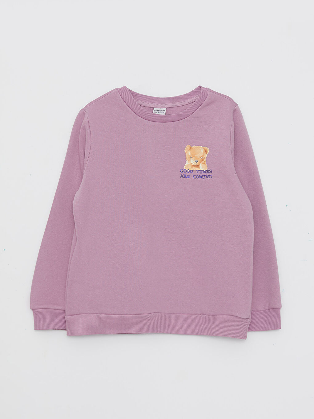 Lila Bisiklet Yaka Baskılı Uzun Kollu Kız Çocuk Sweatshirt